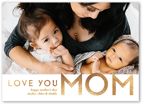 Love You Mom Mother's Day Card, White, 5x7 Flat, Luxe Double-Thick Cardstock, Square