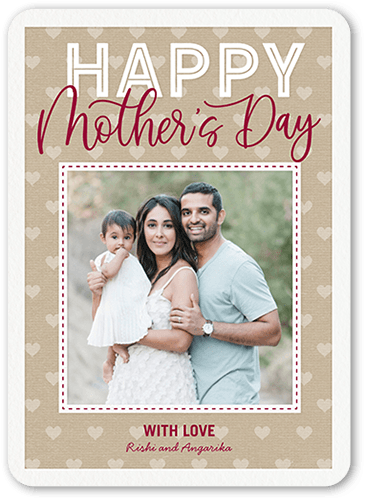 Textured Hearts Mother's Day Card, Red, 5x7 Flat, Matte, Signature Smooth Cardstock, Rounded