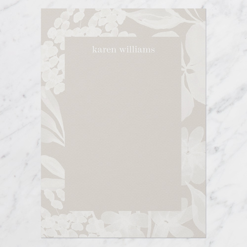 Floral Mark Personal Stationery, Beige, 5x7 Flat, Pearl Shimmer Cardstock, Square