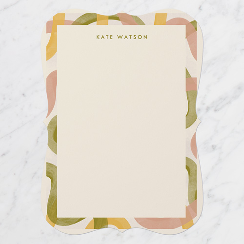 Wild Wiggling Lines Personal Stationery, Green, 5x7 Flat, Pearl Shimmer Cardstock, Bracket
