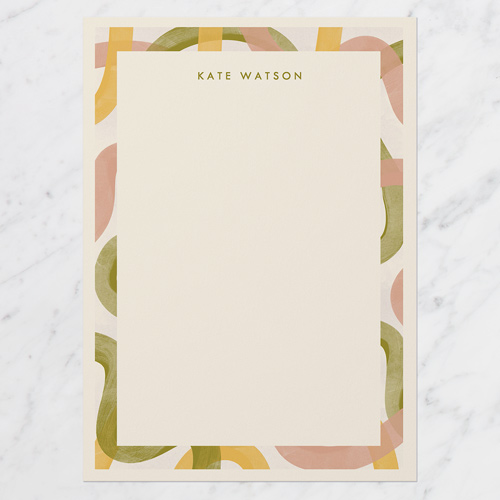Wild Wiggling Lines Personal Stationery, Green, 5x7 Flat, Pearl Shimmer Cardstock, Square