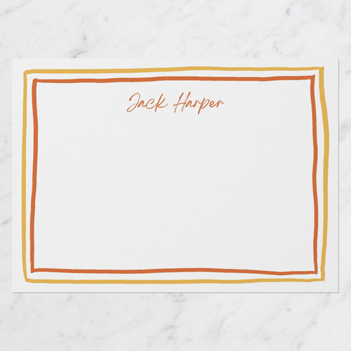 Doubled Lines Personal Stationery, Orange, 5x7 Flat, Pearl Shimmer Cardstock, Square, Sunset