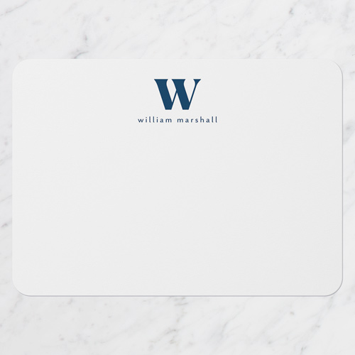 Large Initial Personal Stationery, Blue, 5x7 Flat, Pearl Shimmer Cardstock, Rounded