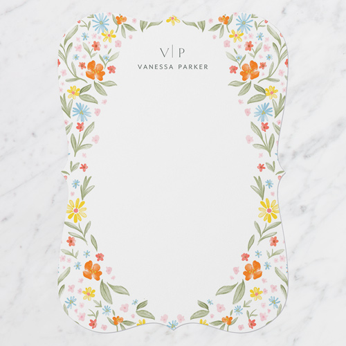 Micro Florals Personal Stationery, White, 5x7 Flat, Pearl Shimmer Cardstock, Bracket