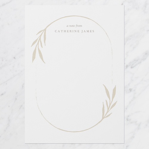 Oval Laurels Personal Stationery, Beige, 5x7 Flat, Matte, Signature Smooth Cardstock, Square