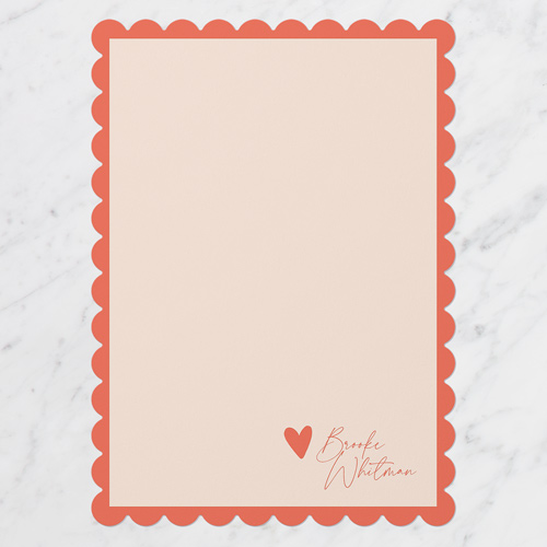 Heart Signature Personal Stationery, Red, 5x7 Flat, Pearl Shimmer Cardstock, Scallop