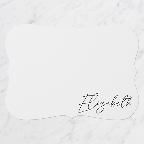 Script Signature Personal Stationery, White, 5x7 Flat, Pearl Shimmer Cardstock, Bracket