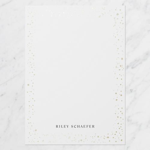 Confetti Boundary Personal Stationery, Gold Foil, White, 5x7 Flat, Pearl Shimmer Cardstock, Square