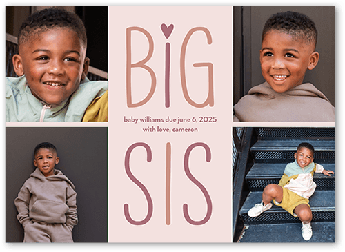 Big Sibling Pregnancy Announcement, Pink, 5x7 Flat, Pearl Shimmer Cardstock, Square, Blush