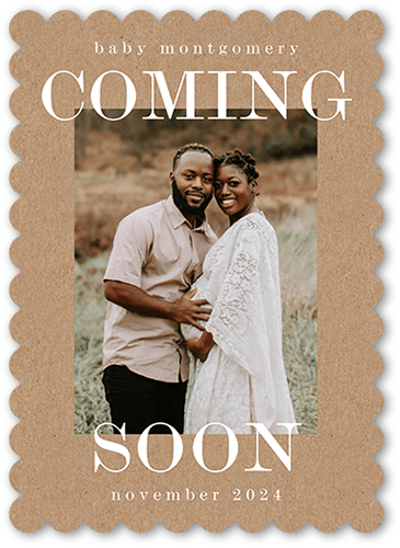 Coming Before Long Pregnancy Announcement, Beige, 5x7 Flat, Write Your Own Greeting, Matte, Signature Smooth Cardstock, Scallop