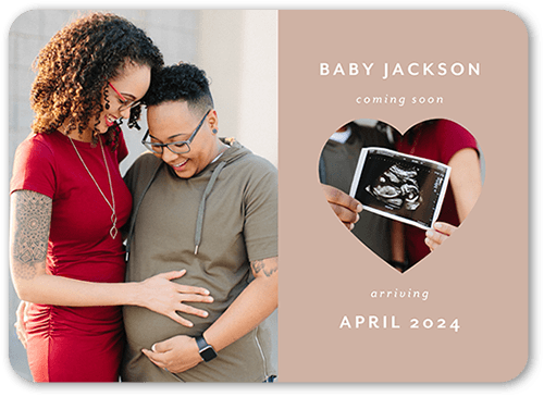 Small Heart Frame Pregnancy Announcement, Pink, 5x7 Flat, Write Your Own Greeting, Matte, Signature Smooth Cardstock, Rounded