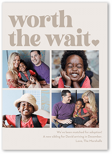 Value The Wait Pregnancy Announcement, Grey, 5x7 Flat, Standard Smooth Cardstock, Square