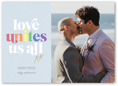 Passion Unites Pride Month Greeting Card, Blue, 5x7 Flat, Pearl Shimmer Cardstock, Square