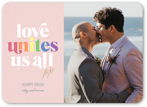 Passion Unites Pride Month Greeting Card, Pink, 5x7 Flat, Pearl Shimmer Cardstock, Rounded