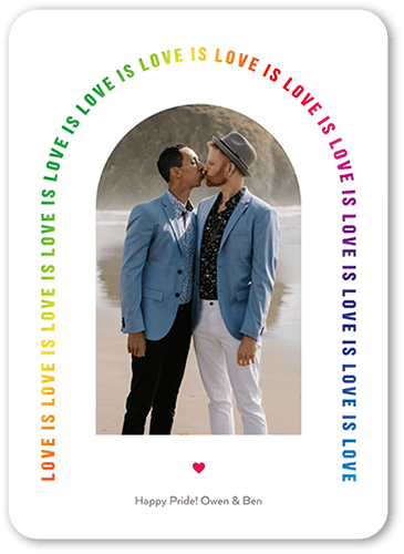 Typographic Rainbow Pride Month Greeting Card, White, 5x7 Flat, 100% Recycled Cardstock , Rounded