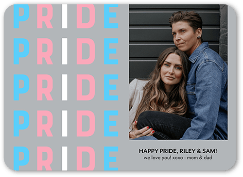 Transgender Flag Pride Month Greeting Card, Grey, 5x7 Flat, 100% Recycled Cardstock , Rounded, Ash