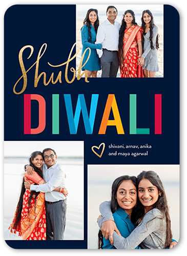 Brilliant Strips Diwali Card, Blue, 5x7 Flat, Pearl Shimmer Cardstock, Rounded