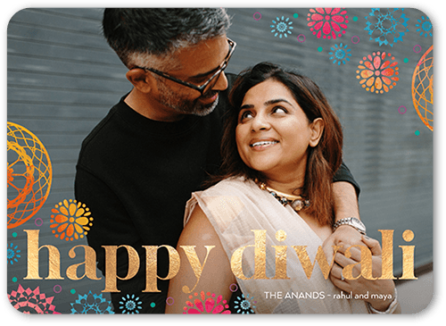 Lacey Circles Diwali Card, Pink, 5x7 Flat, Pearl Shimmer Cardstock, Rounded, Magenta