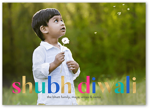 Fun Festive Font Diwali Card, White, 5x7 Flat, Luxe Double-Thick Cardstock, Square, White