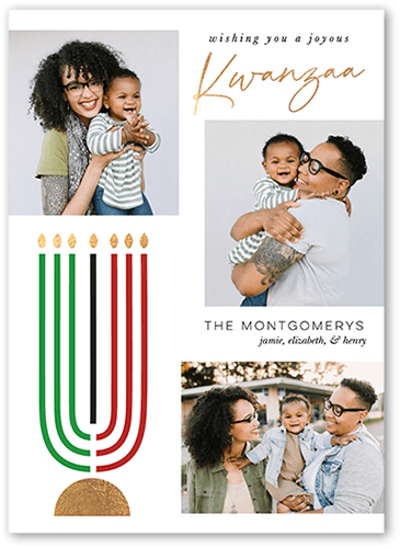 Colorful Kinara Kwanzaa Card, White, 5x7 Flat, Kwanzaa, 100% Recycled Cardstock , Square