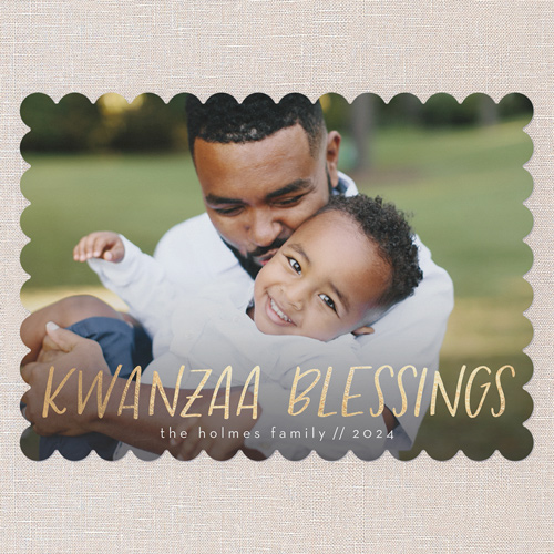 Wonderful Blessing Kwanzaa Card, White, 5x7 Flat, Kwanzaa, Pearl Shimmer Cardstock, Scallop