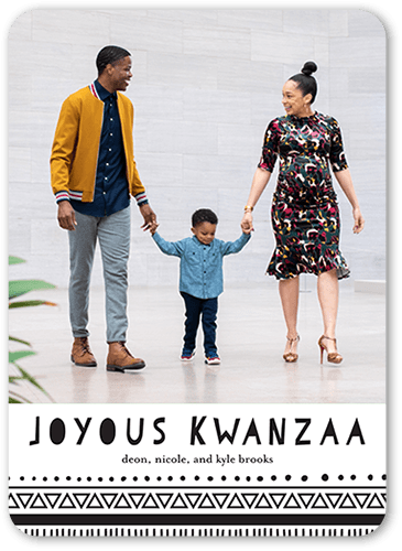 Patterned Joy Kwanzaa Card, Black, 5x7 Flat, Kwanzaa, Pearl Shimmer Cardstock, Rounded