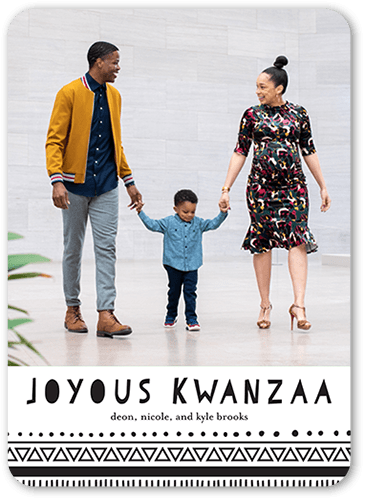 Patterned Joy Kwanzaa Card, Black, 5x7 Flat, Kwanzaa, Standard Smooth Cardstock, Rounded