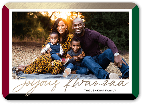Sunlit Joy Kwanzaa Card, Black, 5x7 Flat, Kwanzaa, 100% Recycled Cardstock , Rounded