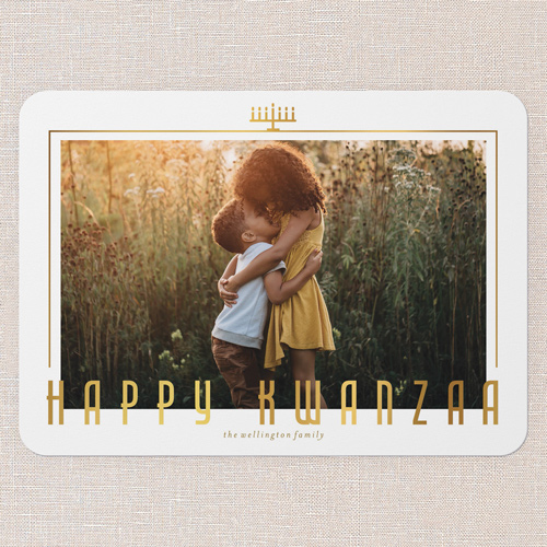 Timeless Touch Kwanzaa Card, White, 5x7 Flat, Kwanzaa, Pearl Shimmer Cardstock, Rounded, White