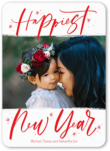 Flashy Script Lunar New Year Card, Red, 5x7 Flat, Standard Smooth Cardstock, Rounded, Tomato