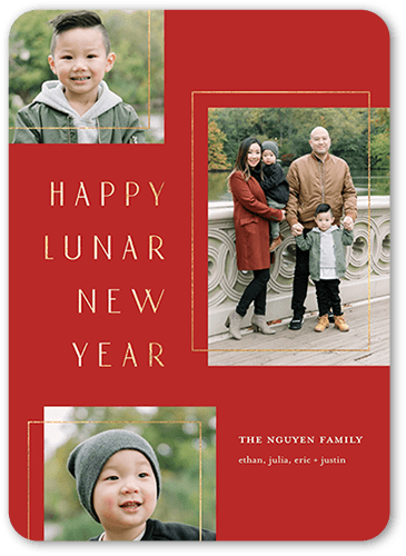 Minimal Frames Lunar New Year Card, Red, 5x7 Flat, Standard Smooth Cardstock, Rounded
