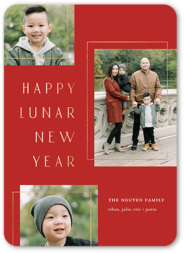 Minimal Frames Lunar New Year Card, Red, 5x7 Flat, 100% Recycled Cardstock ?, Rounded