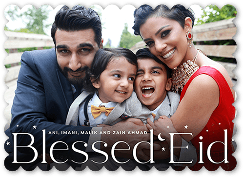 Basic Blessed Eid Card, Black, 5x7 Flat, 100% Recycled Cardstock , Scallop