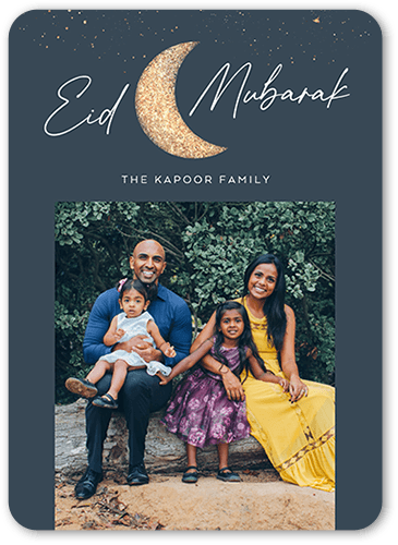 Crescent Greetings Eid Card, Grey, 5x7 Flat, Matte, Signature Smooth Cardstock, Rounded