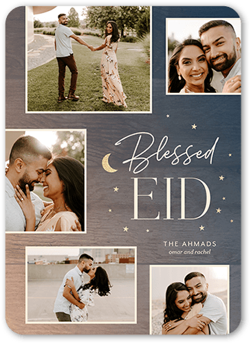 Twilight Sky Eid Card, Blue, 5x7 Flat, Pearl Shimmer Cardstock, Rounded