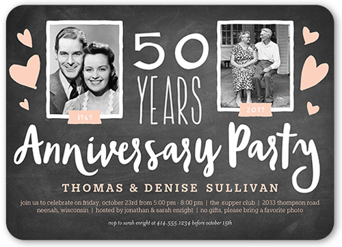 Chalkboard Heart Years Wedding Anniversary Invitation, Gray, Standard Smooth Cardstock, Rounded