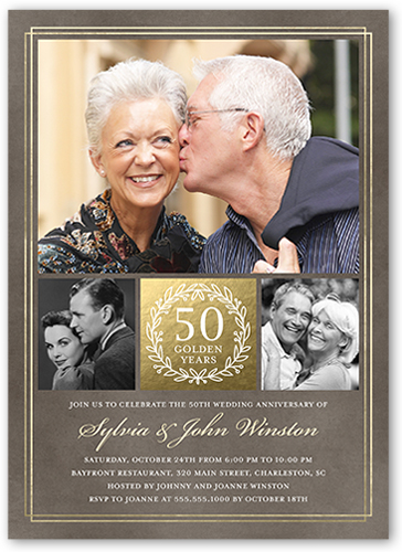 The Golden Years Wedding Anniversary Invitation, Grey, Luxe Double-Thick Cardstock, Square