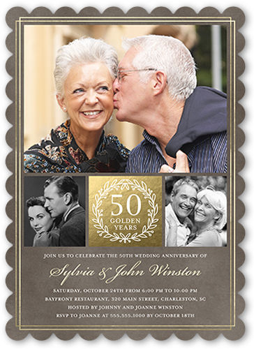 The Golden Years Wedding Anniversary Invitation, Grey, Pearl Shimmer Cardstock, Scallop