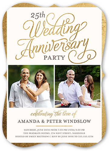 Scrolled Script Wedding Anniversary Invitation, White, 100% Recycled Cardstock , Bracket