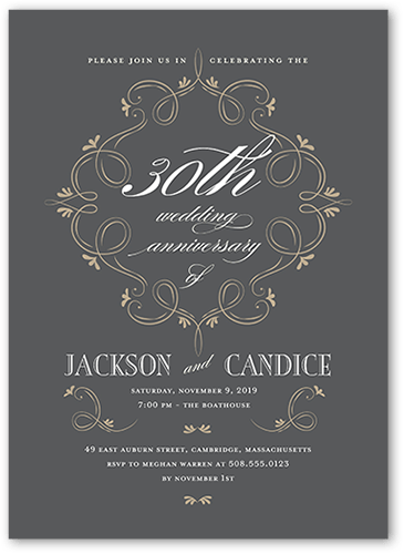 Scintillating Swirls Wedding Anniversary Invitation, Grey, 5x7 Flat, 100% Recycled Cardstock , Square