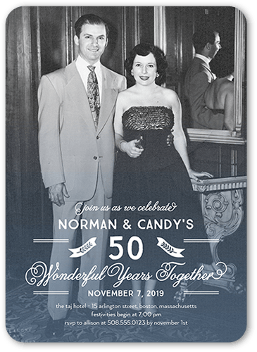 Wondrous Years Wedding Anniversary Invitation, Blue, 5x7 Flat, Standard Smooth Cardstock, Rounded