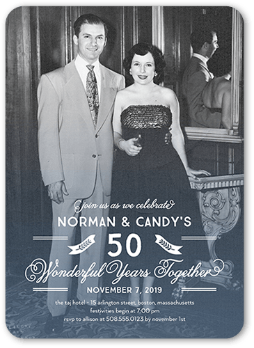 Wondrous Years Wedding Anniversary Invitation, Blue, 5x7 Flat, Matte, Signature Smooth Cardstock, Rounded