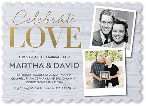 Honoring Love Wedding Anniversary Invitation, Brown, 5x7, Pearl Shimmer Cardstock, Scallop