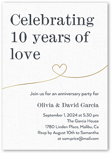 Years Of Love Wedding Anniversary Invitation, Gray, 5x7 Flat, Standard Smooth Cardstock, Square