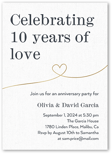 Years Of Love Wedding Anniversary Invitation, Gray, 5x7 Flat, 100% Recycled Cardstock ?, Square