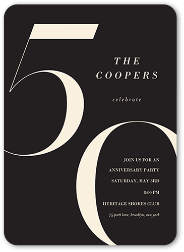 Modern Anniversary Wedding Anniversary Invitation, Grey, 5x7 Flat, 100% Recycled Cardstock , Rounded, Charcoal