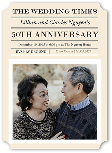 Unforgettable Unity Wedding Anniversary Invitation, White, 5x7 Flat, Pearl Shimmer Cardstock, Ticket