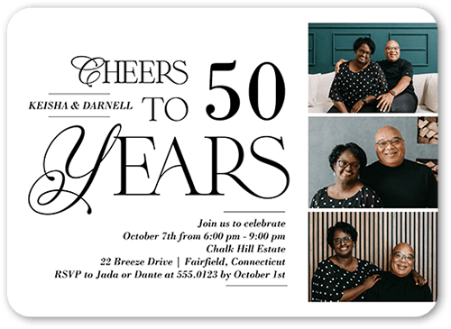 Cherished Cheers Wedding Anniversary Invitation, White, none, 5x7 Flat, Pearl Shimmer Cardstock, Rounded