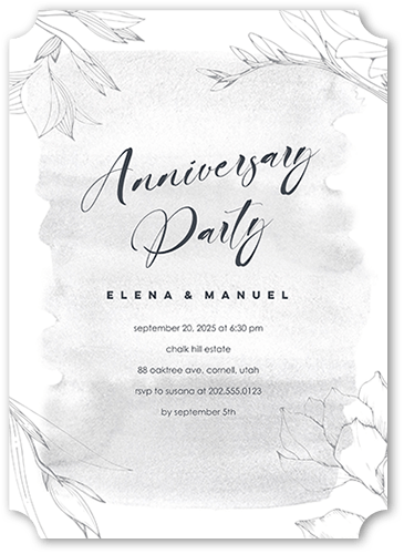 Blossoming Outline Wedding Anniversary Invitation, Grey, 5x7 Flat, Matte, Signature Smooth Cardstock, Ticket