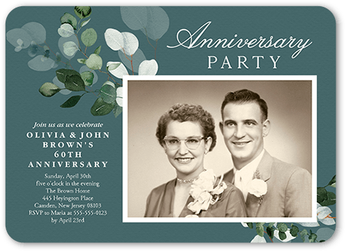Botanical Balance Wedding Anniversary Invitation, Grey, 5x7 Flat, Pearl Shimmer Cardstock, Rounded, Hemlock